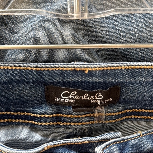 CHARLIE B Blue Skinny Jeans with Frayed Hem - Picture 2 of 4